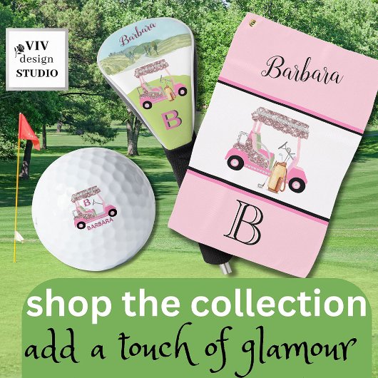 Glam Glitz Monogram Name Roos Gold Diamond Cart Golfballen
