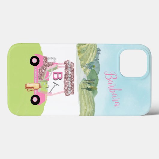 Glam Glitz Monogram Name Roos Gold Golf Cart Case-Mate iPhone Case (Achterkant (horizontaal))