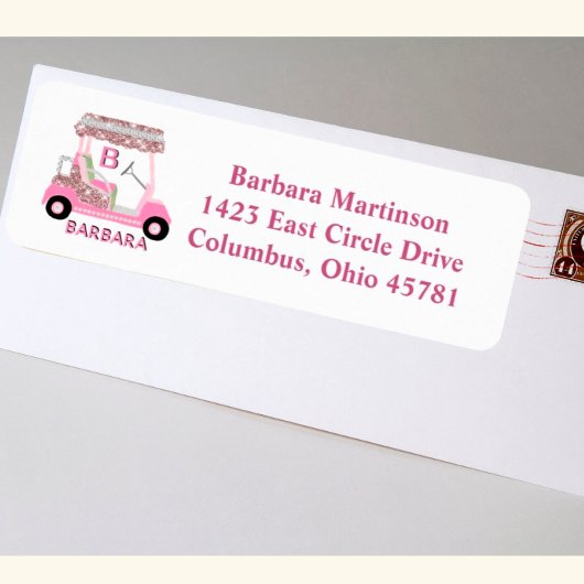 Glam Glitz Monogram Name Roos Gold Golf Cart Etiket