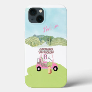 Glam Glitz Monogram Name Roos Gold Golf Cart iPhone 13 Hoesje