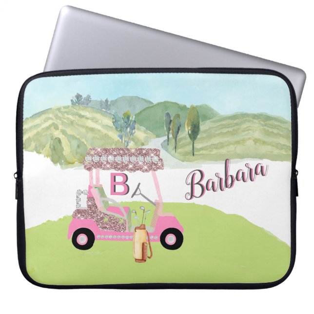 Glam Glitz Monogram Name Roos Gold Golf Cart Laptop Sleeve (Voorkant)