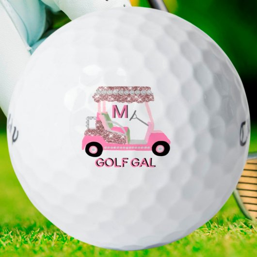 Glam Glitz Monogram Roos Gold Diamond Cart Golfballen