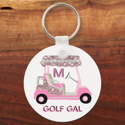 Glam Glitz Monogram Roos Gold Golf Cart Sleutelhanger (Achterkant)
