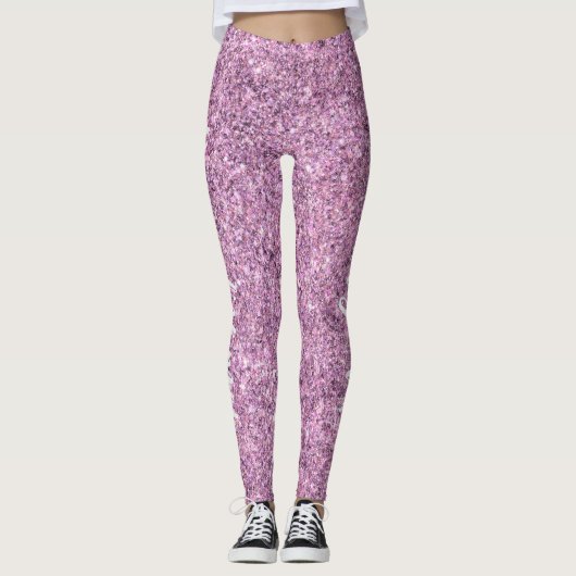 Glam Glitz Paarse Mermaid Glitter CUSTOM TEKST Leggings (Voorkant)
