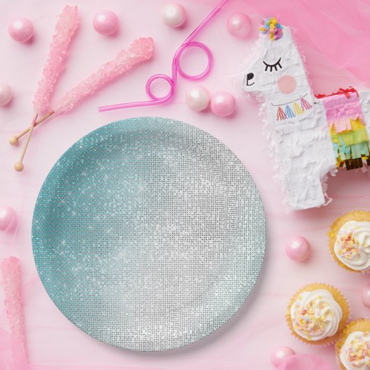 Glam Glitzy Aqua Ombre Sparkle Bruiloft Papieren Bordje (Feest)