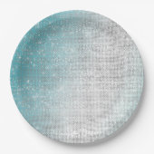 Glam Glitzy Aqua Ombre Sparkle Bruiloft Papieren Bordje (Voorkant)