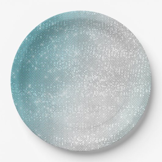 Glam Glitzy Aqua Ombre Sparkle Bruiloft Papieren Bordje (Voorkant)