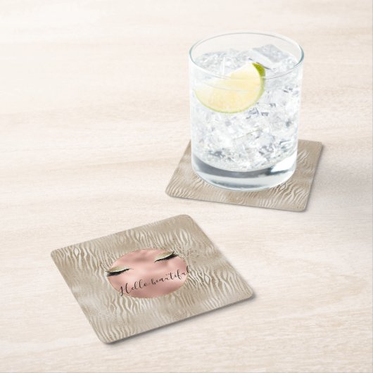 Glam Glitzy Eyelashes Zebra Print Kartonnen Onderzetters (Insitu)