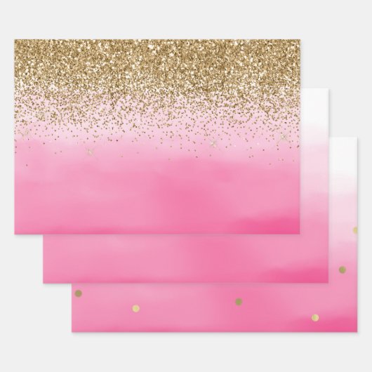 Glam Glitzy Sparkle Glitter Pink Ombre Inpakpapier Vel (Set)