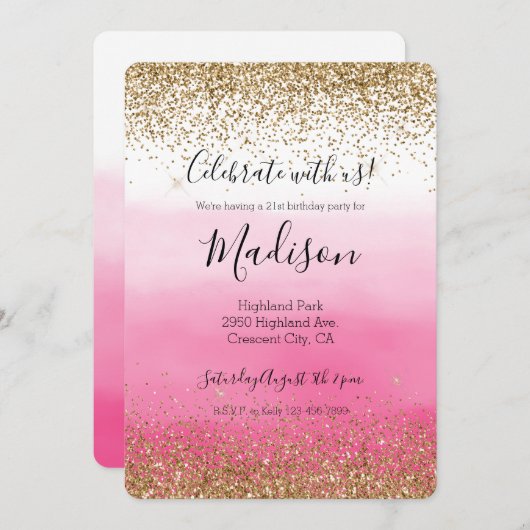 Glam Glitzy Sparkle Glitter Pink Ombre Kaart (Voorkant / Achterkant)