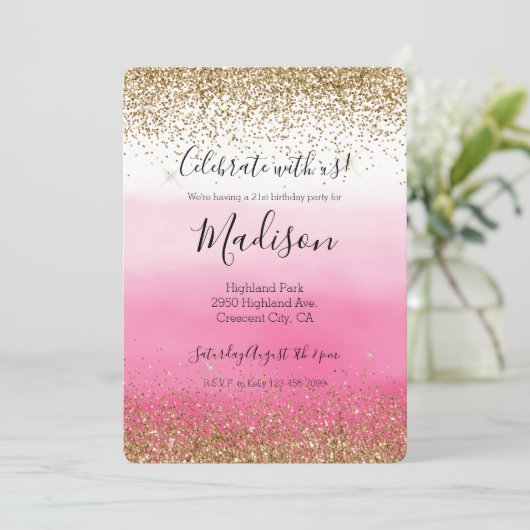 Glam Glitzy Sparkle Glitter Pink Ombre Kaart (Staand voorkant)
