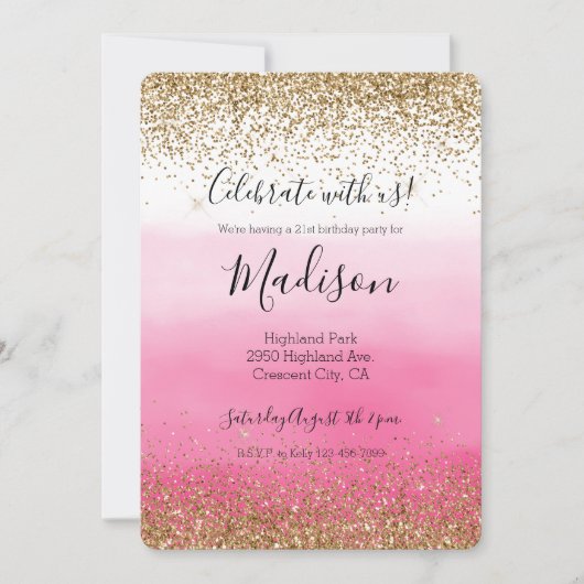 Glam Glitzy Sparkle Glitter Pink Ombre Kaart (Voorkant)