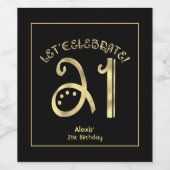 Glam Gold 21e verjaardag Wijn Etiket (Enkel label)