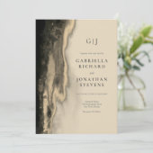 Glam Gold Abstract beige en Black Wedding Kaart (Staand voorkant)