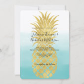 Glam Gold Ananas Aqua Waterverf Ombre Bruiloft Kaart (Voorkant)