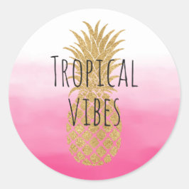 Glam Gold Ananas Roze Waterverf Ombre Ronde Sticker