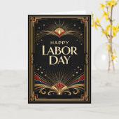 Glam Gold Art Deco Happy Labor Day Kaart (Gele Bloem)
