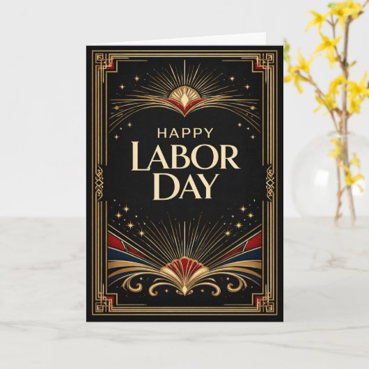 Glam Gold Art Deco Happy Labor Day Kaart (Gele Bloem)