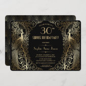 Glam Gold Art Deco Pauwen Verjaardagsfeest Uitnodi Kaart (Voorkant / Achterkant)