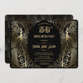 Glam Gold Art Deco Peacocks 50e verjaardag Kaart (Voorkant / Achterkant)