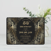 Glam Gold Art Deco Peacocks 50e verjaardag Kaart (Staand voorkant)