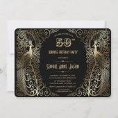 Glam Gold Art Deco Peacocks 50e verjaardag Kaart (Voorkant)