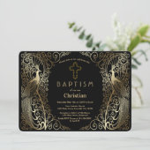 Glam Gold Art Deco Peacocks doop Kaart (Staand voorkant)