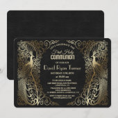 Glam Gold Art Deco Peacocks Eerste Heilige Communi Kaart (Voorkant / Achterkant)