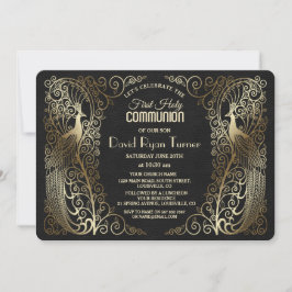 Glam Gold Art Deco Peacocks Eerste Heilige Communi Kaart