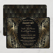 Glam Gold Art Deco Peacocks Engagement Party Kaart (Voorkant / Achterkant)