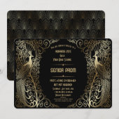 Glam Gold Art Deco Peacocks Senior Prom Invite Kaart (Voorkant / Achterkant)