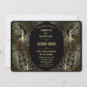 Glam Gold Art Deco Peacocks Senior Prom Invite Kaart (Voorkant)