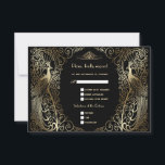 Glam Gold Art Deco Peacocks Senior Wedding RSVP Kaartje<br><div class="desc">Uniek ontwerp met een combinatie van gouden kunstdecopauzes in een oude wereldstijl en een gedurfde, moderne grafische aanpak. Het gebruik past hulpmiddel aan om uw info toe te voegen. U kunt ook de achtergrondkleur en het aantal jaren kiezen. Ga voor overeenkomende objecten naar het Collectie Glam Gold Art Deco Peacocks....</div>