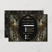 Glam Gold Art Deco Peacocks Senior Wedding RSVP Kaartje (Voorkant / Achterkant)