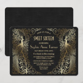 Glam Gold Art Deco Peacocks Sweet Zestien Kaart (Voorkant / Achterkant)