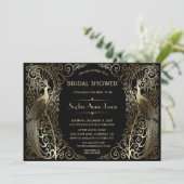 Glam Gold Art Deco Peacocks Vrijgezellenfeest Kaart (Staand voorkant)