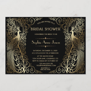 Glam Gold Art Deco Peacocks Vrijgezellenfeest Kaart