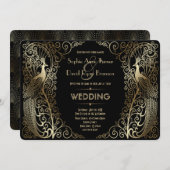 Glam Gold Art Deco Peacocks Weddenschap Kaart (Voorkant / Achterkant)