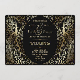 Glam Gold Art Deco Peacocks Weddenschap Kaart