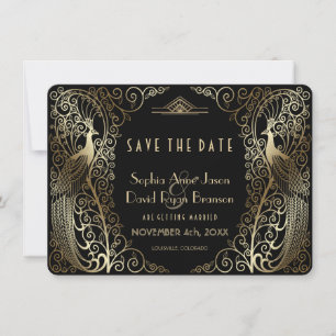 Glam Gold Art Deco Peacocks Weddenschap Save The Date