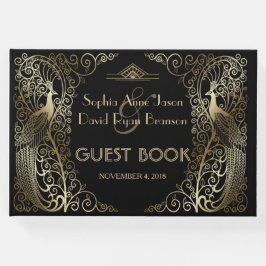 Glam Gold Art Deco Peacocks Wedding Gastenboek