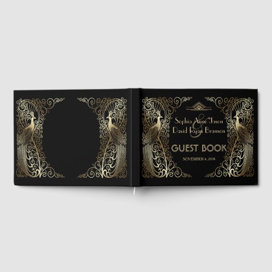 Glam Gold Art Deco Peacocks Wedding Gastenboek (Volledig)