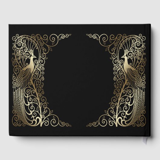 Glam Gold Art Deco Peacocks Wedding Gastenboek (Achterkant)