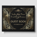 Glam Gold Art Deco Peacocks Wedding Gastenboek<br><div class="desc">Uniek ontwerp met een combinatie van gouden kunstdecopauzes in een oude wereldstijl en een gedurfde,  moderne grafische aanpak. Het gebruik past hulpmiddel aan om uw info toe te voegen. U kunt ook de achtergrondkleur kiezen. Ga voor overeenkomende objecten naar het Collectie Glam Gold Art Deco Peacocks.</div>