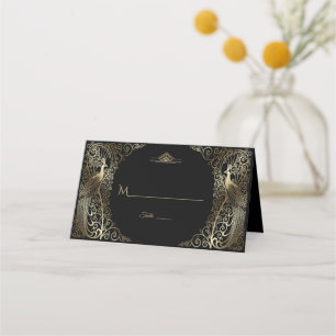 Glam Gold Art Deco Peacocks Wedding Plaatskaartje
