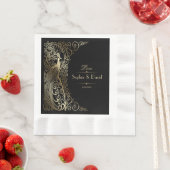 Glam Gold Art Deco Peacocks Wedding Servet (Insitu)