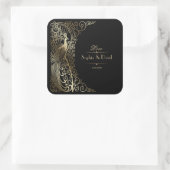 Glam Gold Art Deco Peacocks Wedding Vierkante Sticker (Tas)