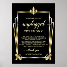 Glam Gold Art Deco Unplugged Wedding Ceremony Sign Poster