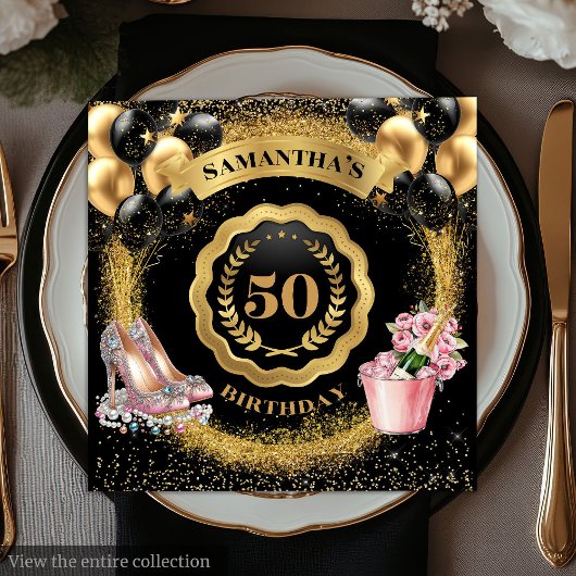 Glam Gold Balloons servetten met Blush High Heels