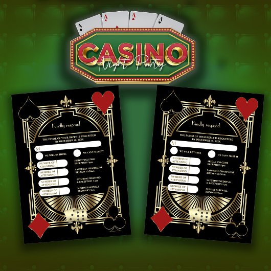 Glam Gold Black Art Deco 20s bruiloft en reisschem RSVP Kaartje